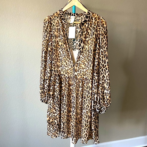 ❌SOLD❌ Chiffon Leopard-print Puff-sleeved Dress - Picture 3 of 16